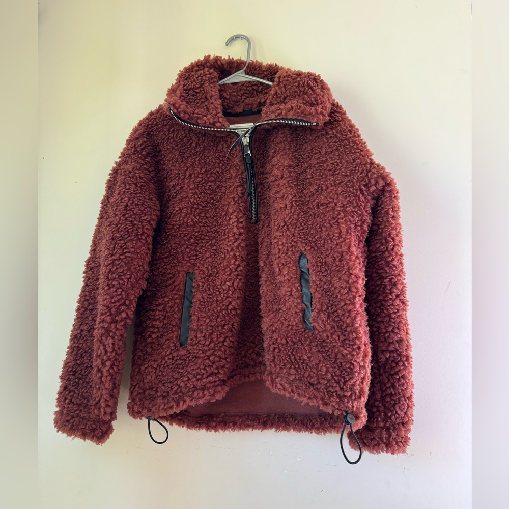 Abercrombie fitch cinched drama curly half-zip M paprika red